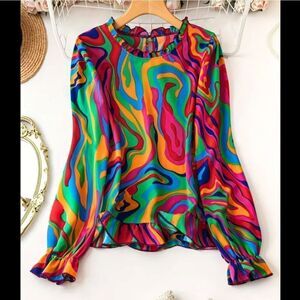 Gorgeous Vibrant Abstract Women's Top - Sz 8-10